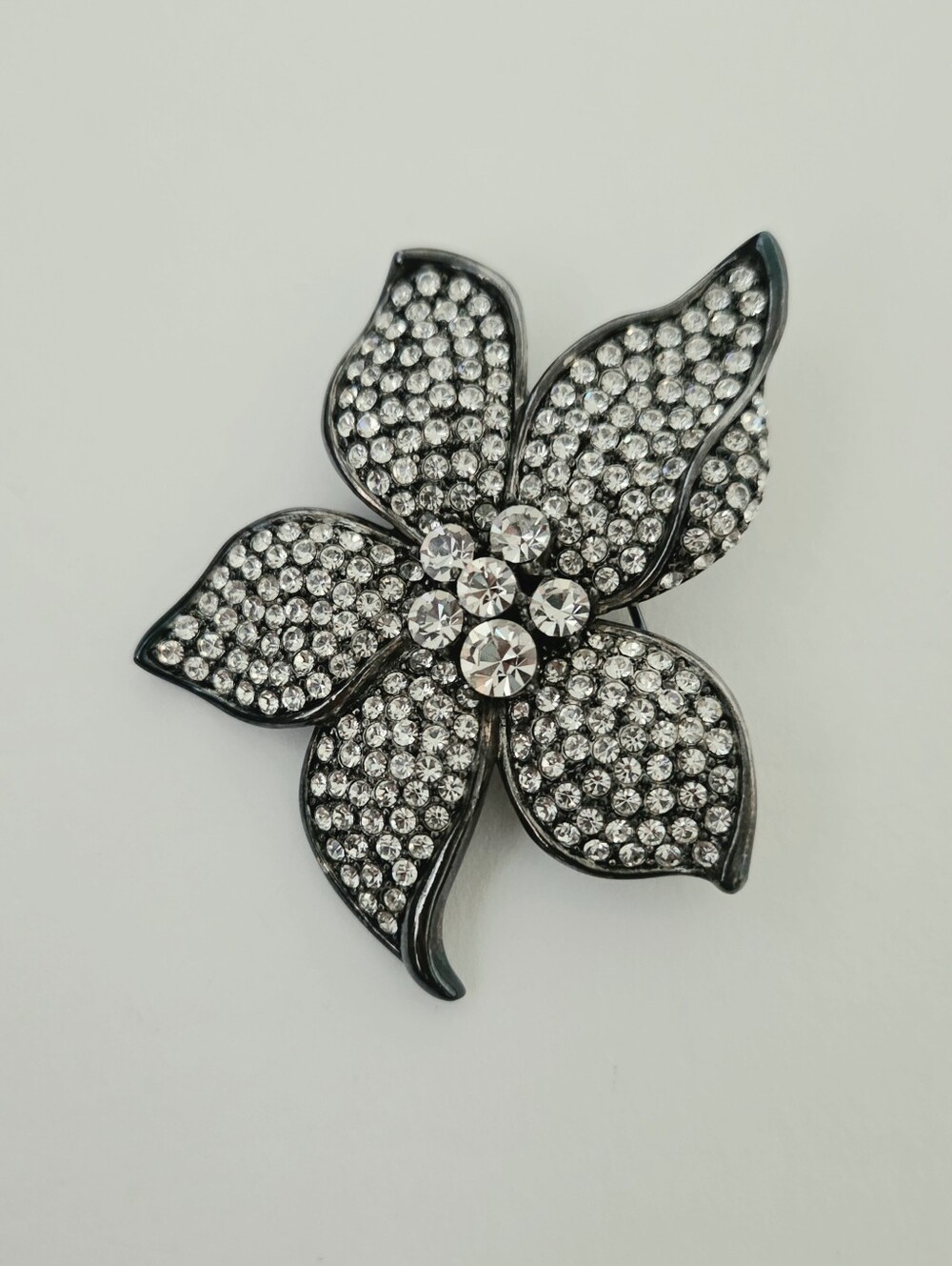 Silver Crystal Flower Brooch